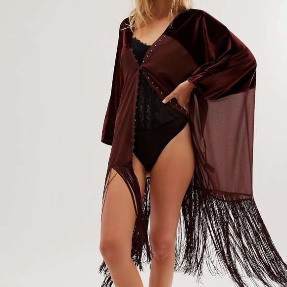 NWT Free People Velvet Dreams Fringe Kimono - Picture 2 of 6